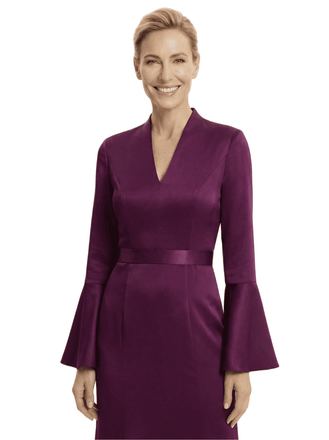 Chicsew Sophisticated V-Neck Bell Sleeve Satin Mother of The Bride Dress Long A-Line Classy Formal Gown