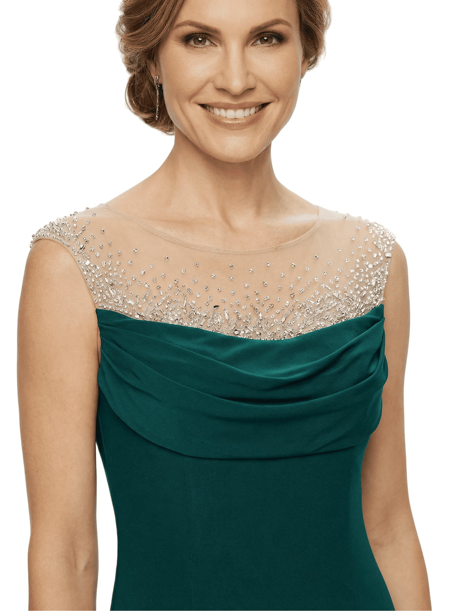 Chicsew Fancy Jersey Mother of The Groom Dress Sleeveless Beaded Illusion Trumpet Maxi Gown Sophisticated Style