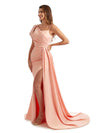 Sexy Side Split Asymmetric Long Satin Boho Formal Bridesmaid Dresses Online