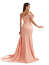 Sexy Side Split Asymmetric Long Satin Boho Formal Bridesmaid Dresses Online