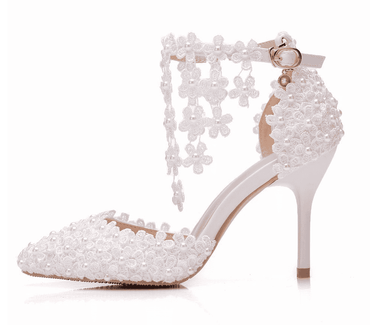 Women's Wedding Shoes Lace Shoes Ponted Toe High Heel Bridal Shoes,H38