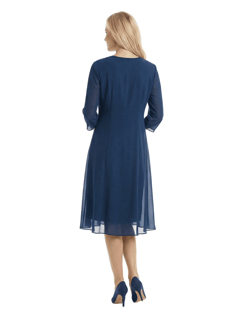 Chicsew Classy Square 3/4 Sleeve Chiffon Mother of The Groom Dress Midi Set Sheer Jacket Beaded Gown