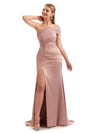 Modern Side Split One Shoulder Long Stretchy Satin Bridesmaid Dresses Online