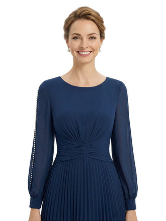 Chicsew Classy Pearls Beaded Long Sleeves A-Line Chiffon Mother of The Groom Dress