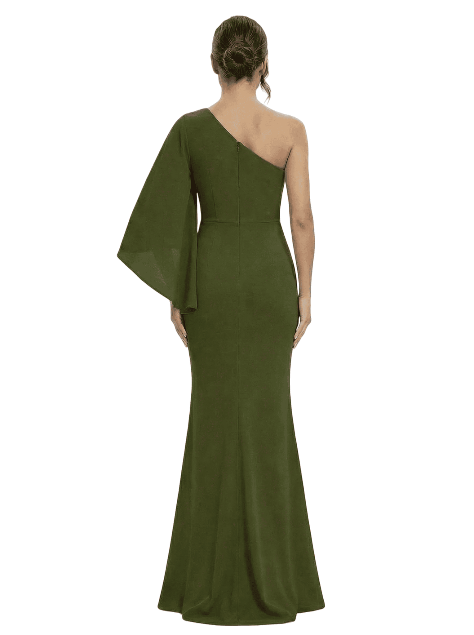 Chicsew Mother of The Bride Dress One Shoulder Draped Trumpet Maxi Gown Unique Flowy Sleeve Design