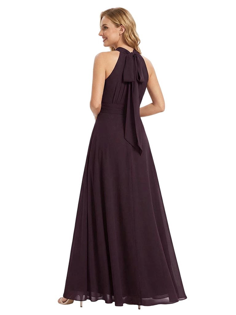 Chicsew Vintage Halter Sleeveless Ruched A-Line Chiffon Mother of The Bride Gown