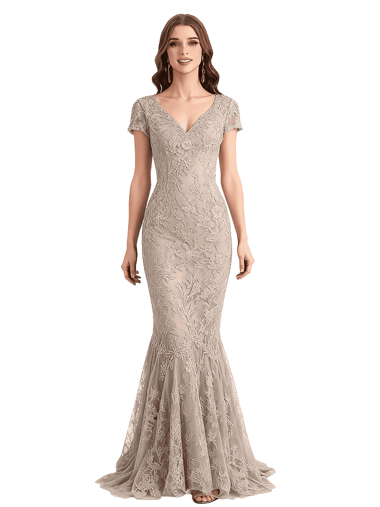 Elegant V-neck Cap Sleeves Chiffon Mermaid Long Mother of The Bride Dresses