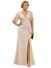 Elegant Flutter Sleeve Crepe Mermaid Side Slit Long Mother of The Bride Dresses