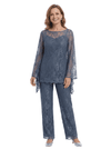 ChicSew Exquisite Lace Mother Of The Groom PantSuits Scoop Long Sleeves Modern Evening Set