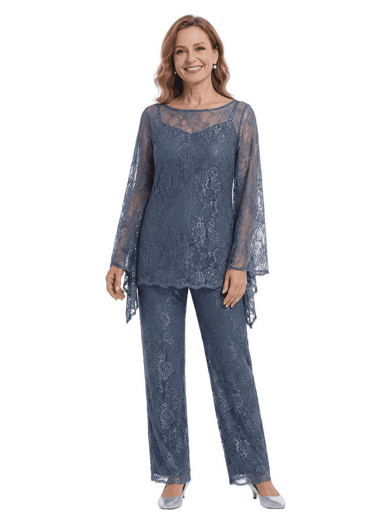 ChicSew Exquisite Lace Mother Of The Groom PantSuits Scoop Long Sleeves Modern Evening Set