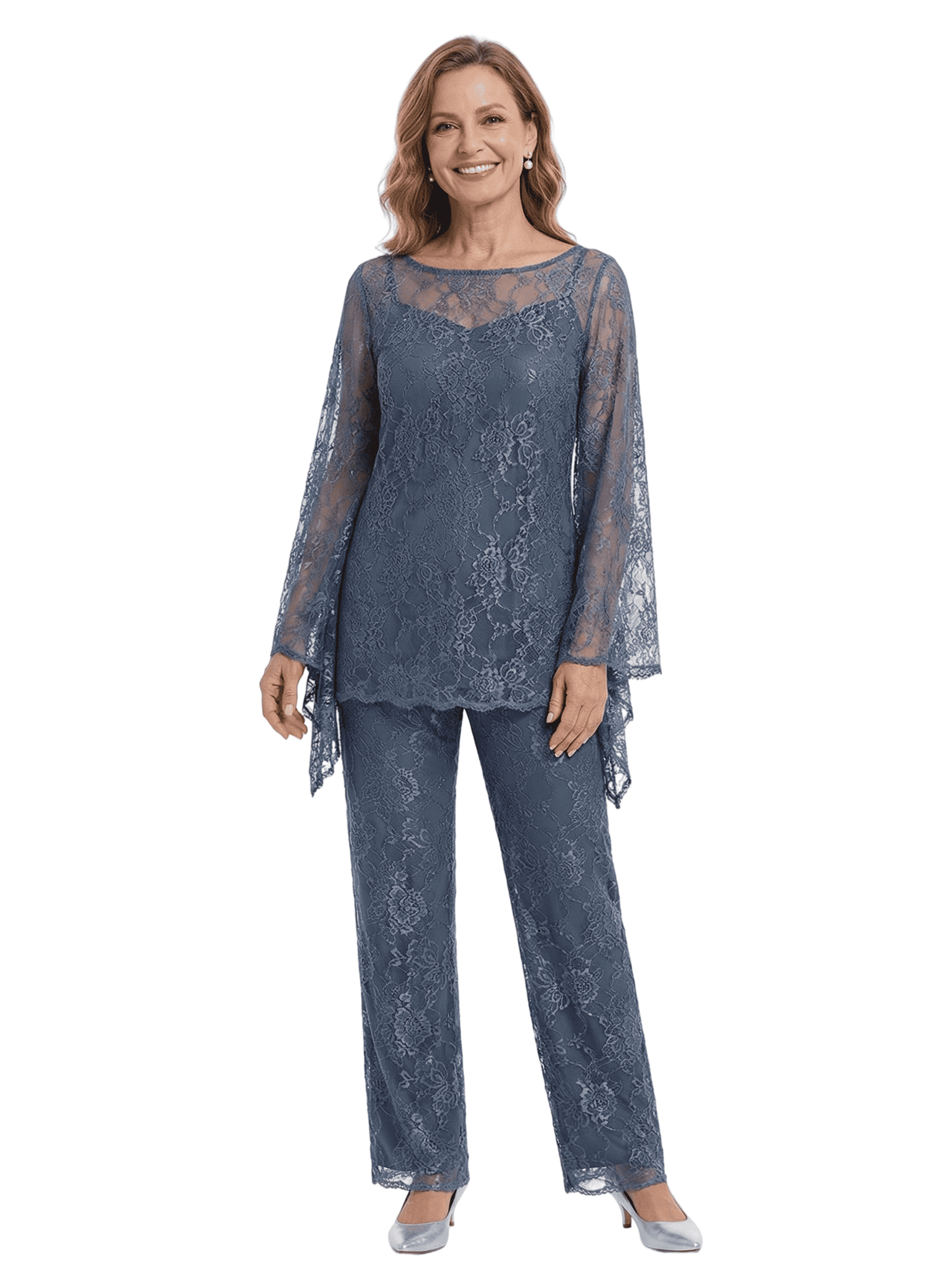 ChicSew Exquisite Lace Mother Of The Groom PantSuits Scoop Long Sleeves Modern Evening Set