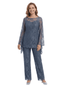 ChicSew Exquisite Lace Mother Of The Groom PantSuits Scoop Long Sleeves Modern Evening Set