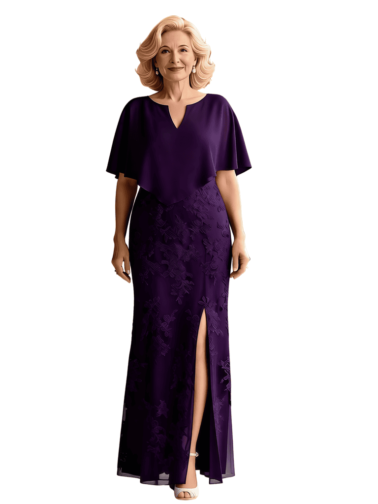 Elegant Flutter Sleeves Lace Chiffon Mermaid Mother of The Bride Dresses Side Slit