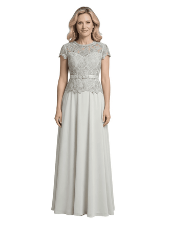 Elegant Scoop Cap Sleeves Lace Chiffon A-Line Mother of The Bride Dresses