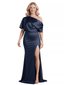 Elegant Side Slit Half Sleeves Satin Mermaid Floor-Length Mother Of The Bride Dresses