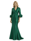 Chicsew Mother of The Groom Dresses V-Neck Bell Sleeve Satin Mermaid Maxi Gown Fancy Ruffled Formal Bridal Party Dress
