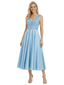 Fancy Sleeveless V-Neck A-line Lace Satin Tea-Length Mother of The Bride Dress