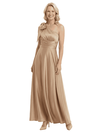 Sexy One Shoulder Sleeveless A-Line Ruched Satin Mother of the Groom Evening Dress