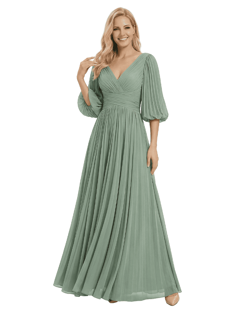 Charming A-Line Half Sleeves V-Neck Chiffon Mother of The Bride Dresses