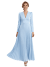 Long Sleeves V-Neck Satin Bodice Pleated Chiffon Long Mother of the Bride dresses