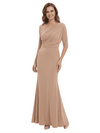 Simple Strapless Half Sleeves Asymmetric Chiffon Long Mother of the Bride dresses