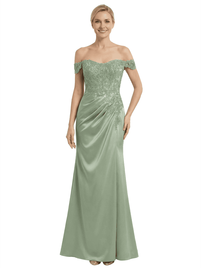 Chicsew Mother of The Groom Dresses Off The Shoulder Lace Satin Mermaid Maxi Gown Fancy Ruched Formal Bridal Party Dress