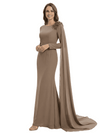 Chiffon Mother Of The Groom Dress Long Sleeves Mermaid Maxi Gown With Shoulder Flower Cape Formal Wedding Wear