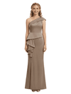 Morden Asymmetric Satin Mother of The Bride Dress Sleeveless Ruffles Mermiad Maxi Gown