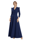 Chicsew Mother of The Groom Dresses V-Neck 3/4 Sleeve Crepe Maxi Gown Classy Structured Formal Bridal Party Dress
