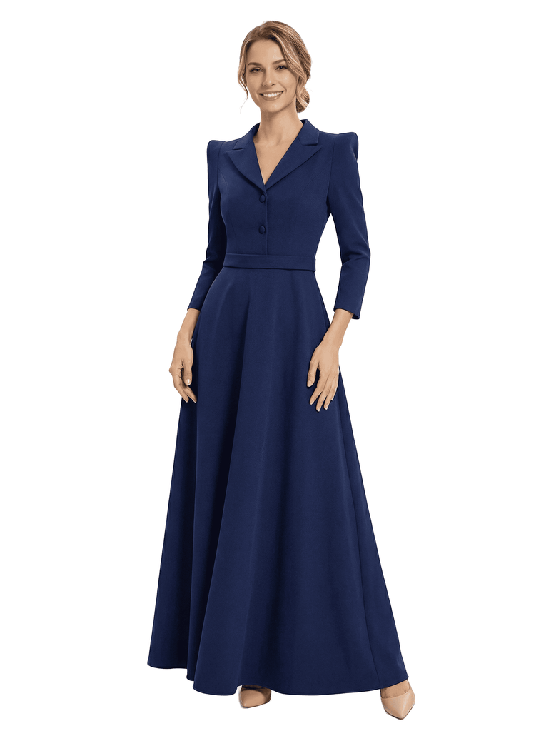Chicsew Mother of The Groom Dresses V-Neck 3/4 Sleeve Crepe Maxi Gown Classy Structured Formal Bridal Party Dress
