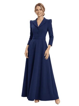 Chicsew Mother of The Groom Dresses V-Neck 3/4 Sleeve Crepe Maxi Gown Classy Structured Formal Bridal Party Dress