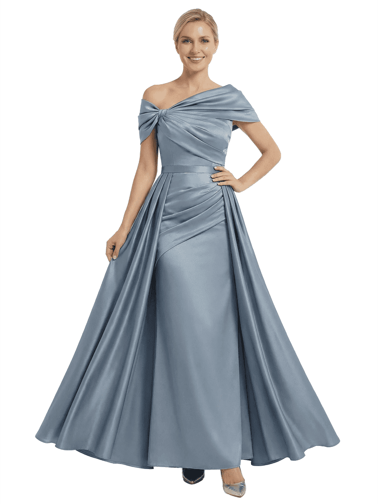 Chicsew Mother of The Bride Dresses Asymmetrical Satin Maxi Gown Unique Ruched Formal Wedding Event Dress
