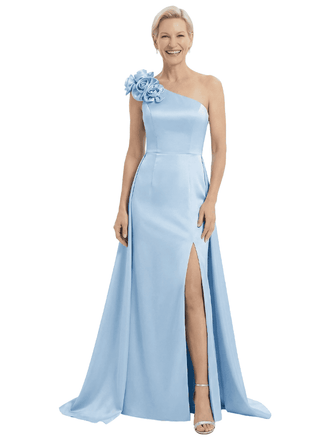 Sexy One Shoulder Side Slit Mermaid Satin Mother of the Groom Evening Dress