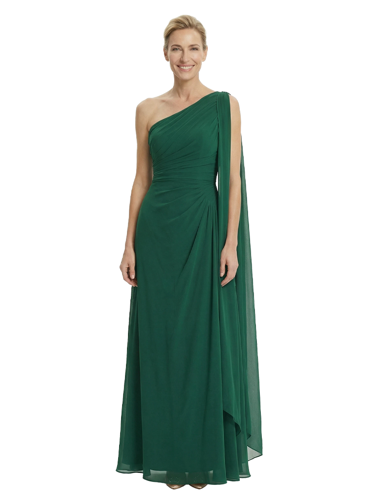 Elegant One Shoulder Ruched Chiffon Floor-Length A-Line Mother of the Groom Dresses