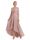 Chicsew Mother of The Groom Dresses V-Neck 3/4 Sleeve Chiffon High-Low Gown Pretty Beaded Belted Formal Bridal Party Dress