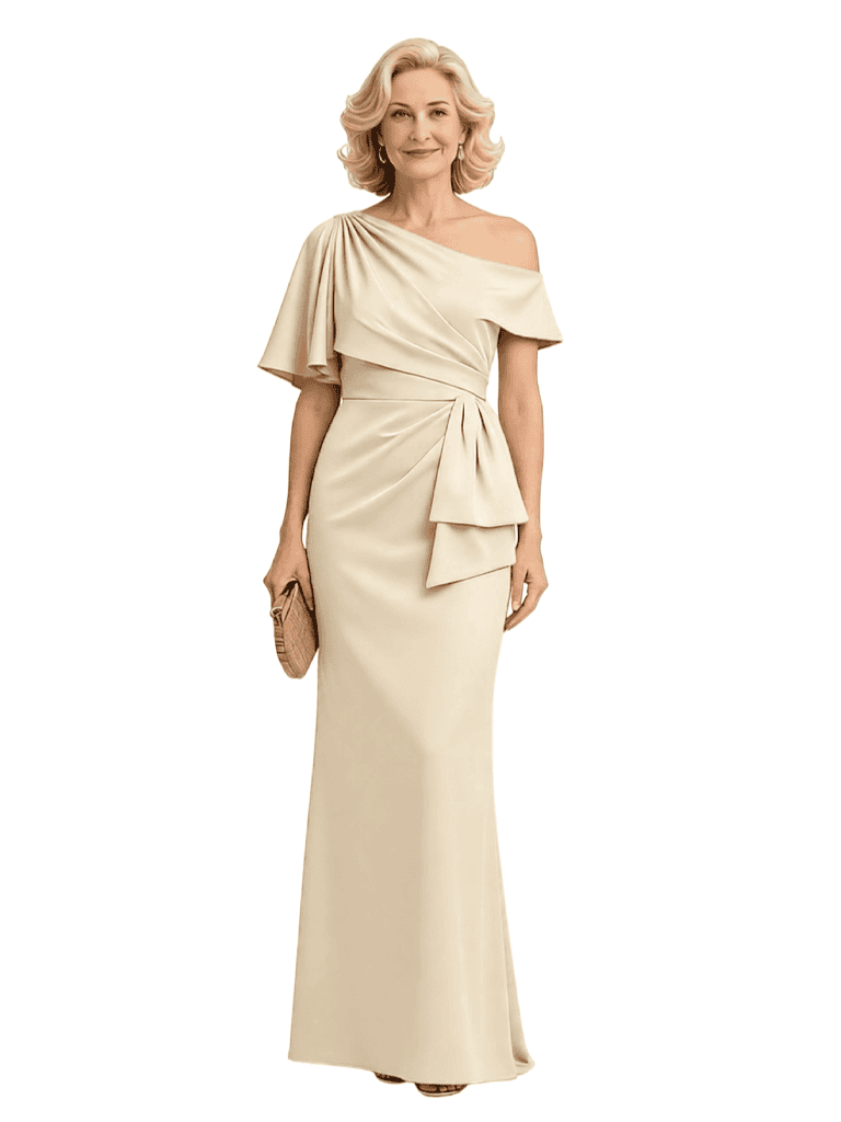 Elegant Half Sleeves Ruffles Ruched Satin Mermaid Mother Of The Bride Dresses