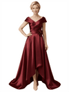 Elegant High Low Cap Sleeves Ruched A-Line Mother Of The Bride Dresses