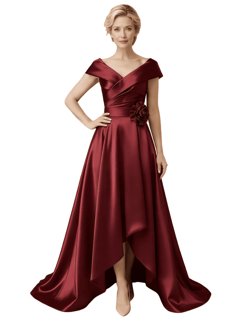 Elegant High Low Cap Sleeves Ruched A-Line Mother Of The Bride Dresses