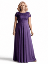 Elegant Short Sleeves Jewel Lace Chiffon A-Line Mother of The Bride Dresses