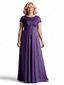 Elegant Short Sleeves Jewel Lace Chiffon A-Line Mother of The Bride Dresses