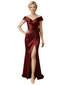 Elegant V-Neck Cap Sleeves Ruched Satin Side Slit Mermaid Mother Of The Bride Dresses
