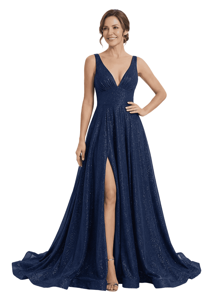 Elegant V-Neck A-Line Glitter Jersey Floor-Length Mother Of The Bride Dresses