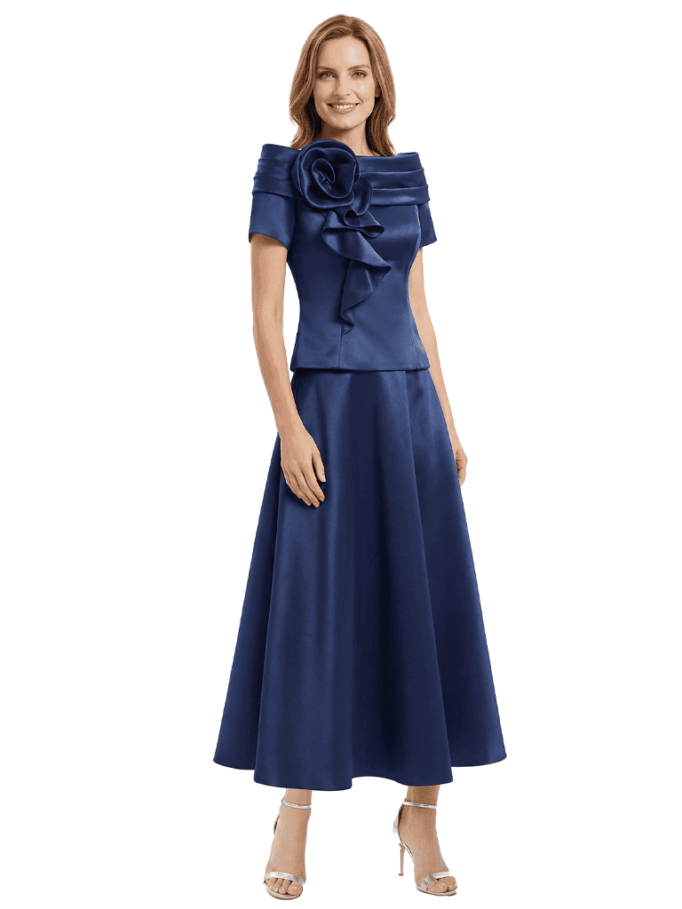 Elegant Short Sleeves A-Line Satin Mother of the Groom Evening Dress