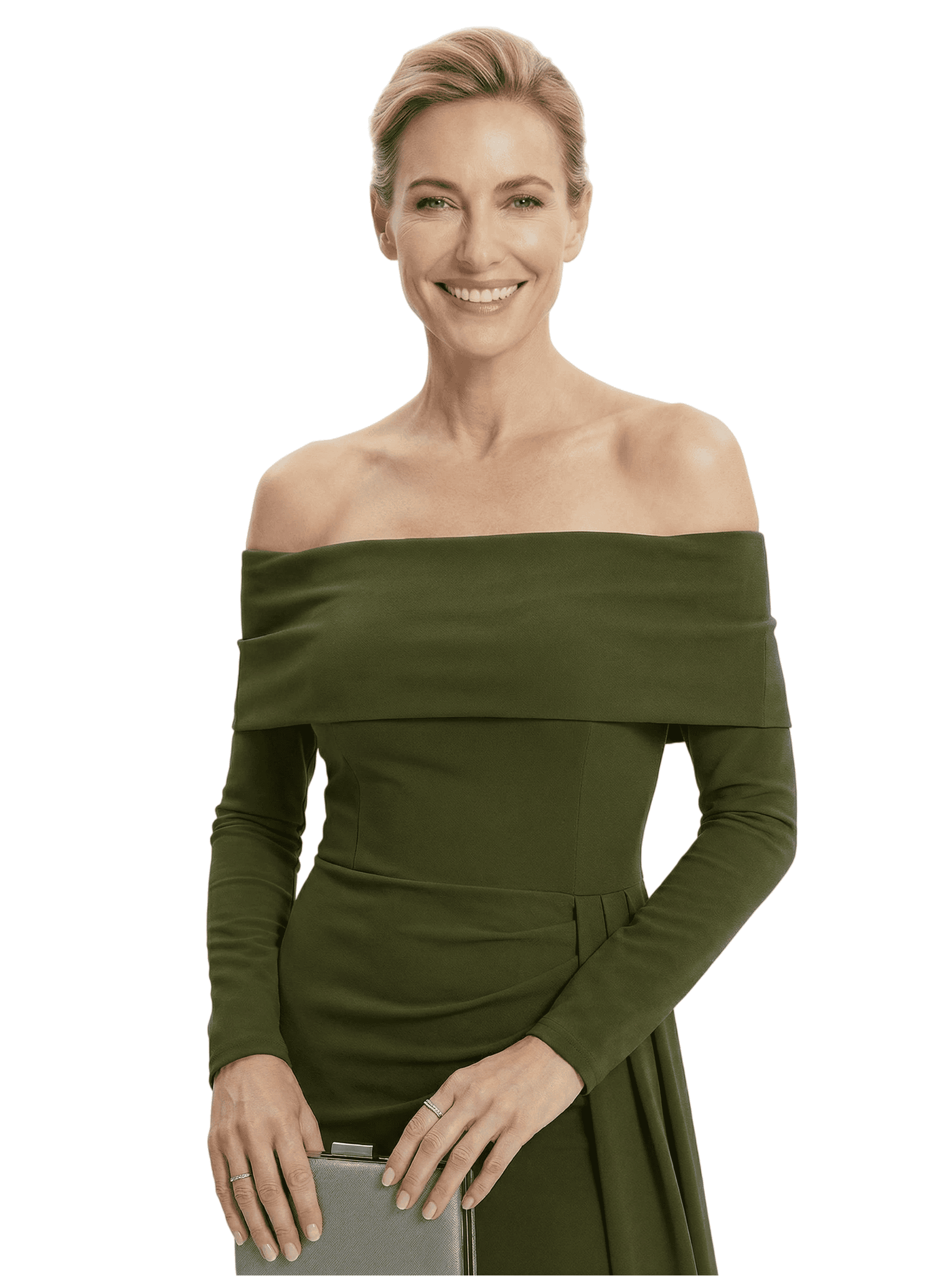 Chicsew Mother of The Groom Dress Off Shoulder Long Sleeve Trumpet Maxi Gown with Train Classy Silhouette