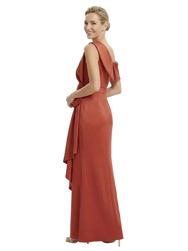 Chicsew Elegant One Shoulder Sheath Satin Mother of The Bride Dress With Ruffles