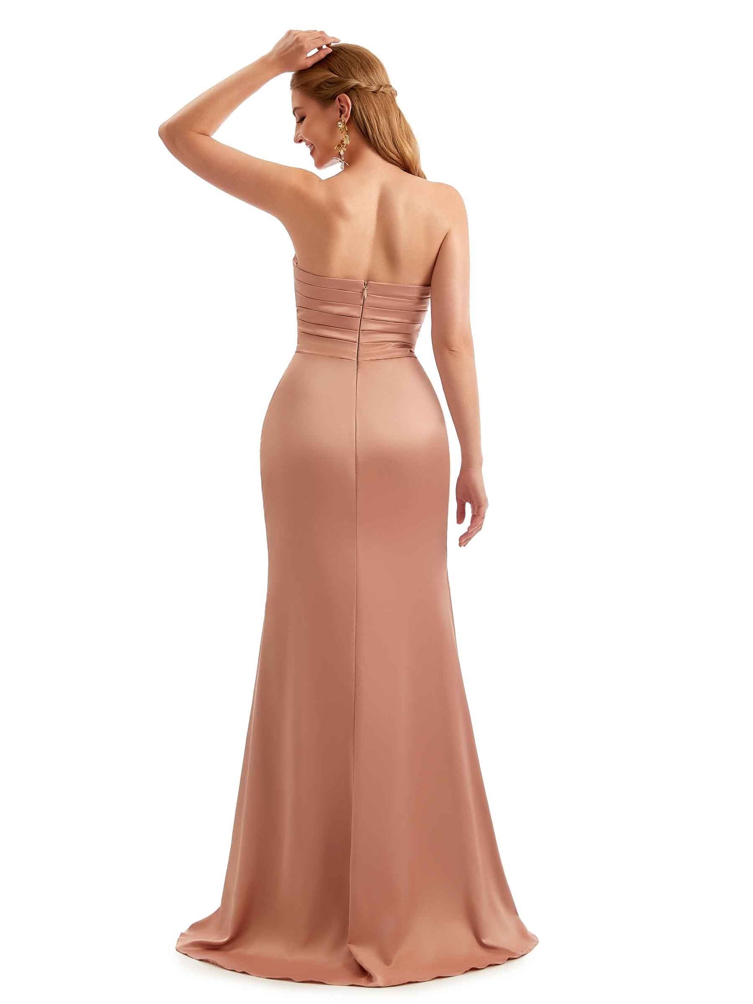 Silky Satin Strapless Sweetheart Sexy Side Split Bridesmaid Dresses UK Online
