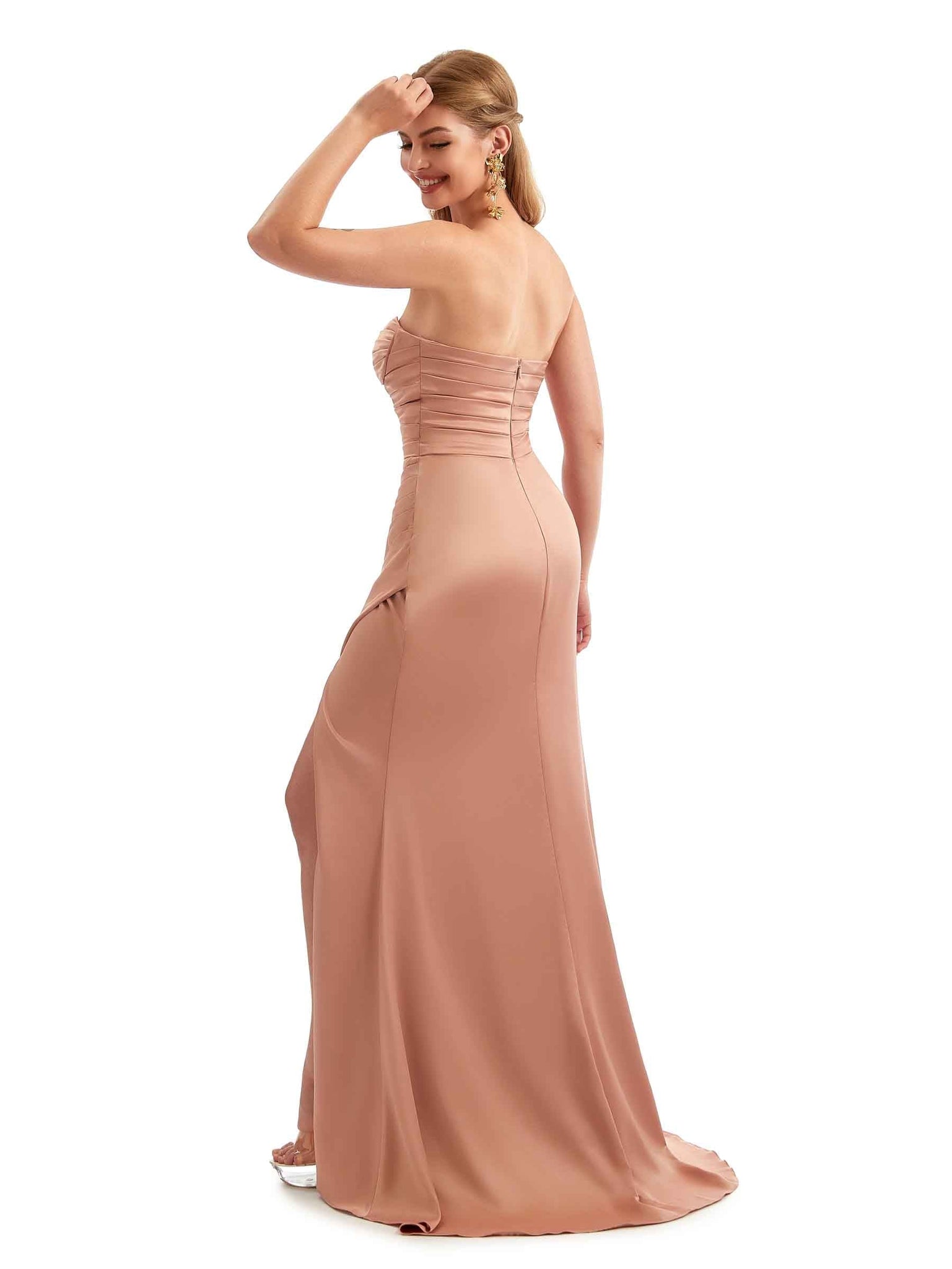 Silky Satin Strapless Sweetheart Sexy Side Split Bridesmaid Dresses UK Online