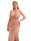 Strapless Sweetheart Sexy Side Split Stretch Satin Bridesmaid Dresses Online