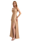 Elegant Silky Satin Spaghetti Straps A-Line Side Slit Floor Length Bridesmaid Dresses Online