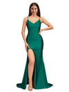 Sexy V-Neck Spaghetti Straps Slit Mermaid Soft Satin Long Bridesmaid Dresses Online